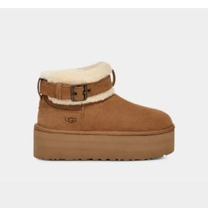 New. UGG Classic Ultra Mini Platform Belted Roller Sherpa Shearling Chestnut